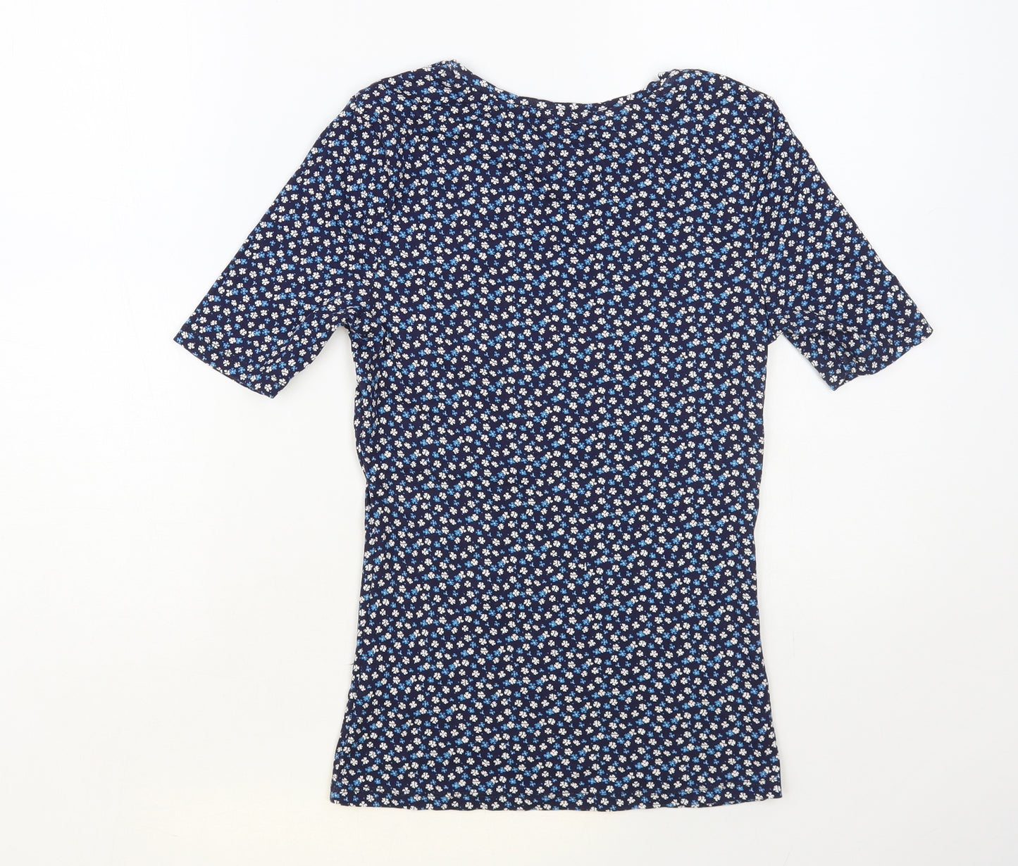 TU Womens Blue Floral Cotton Basic T-Shirt Size 8 Round Neck