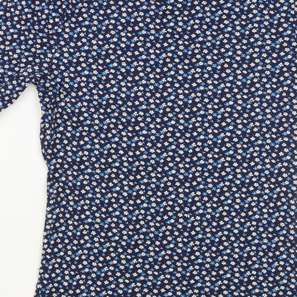 TU Womens Blue Floral Cotton Basic T-Shirt Size 8 Round Neck