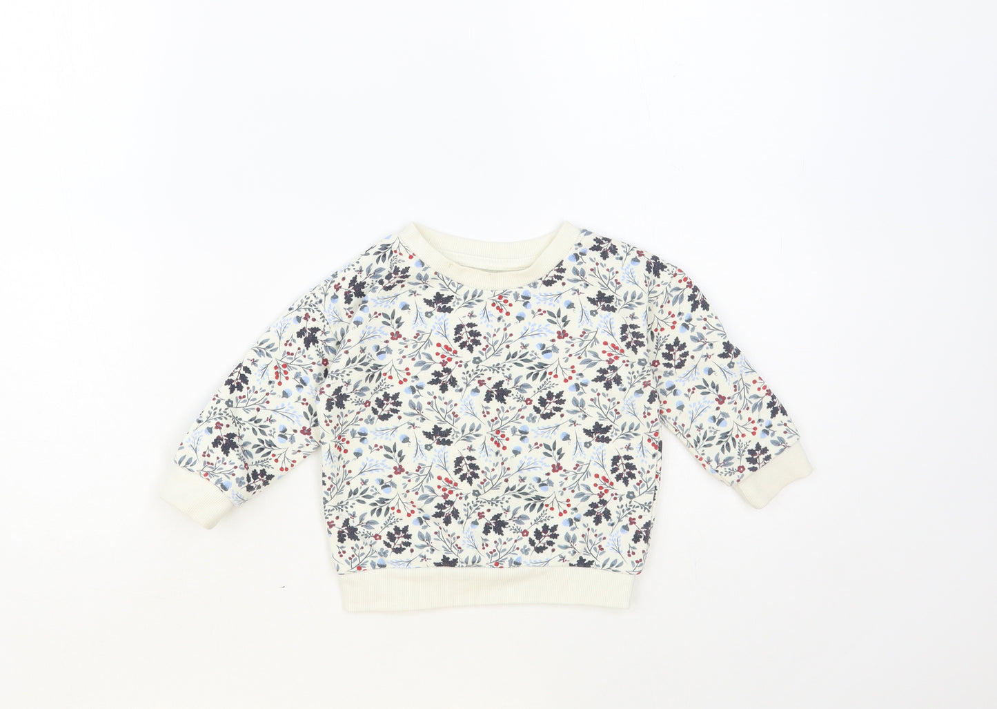 Primark Girls White Floral Cotton Pullover Jumper Size 9-12 Months Pullover
