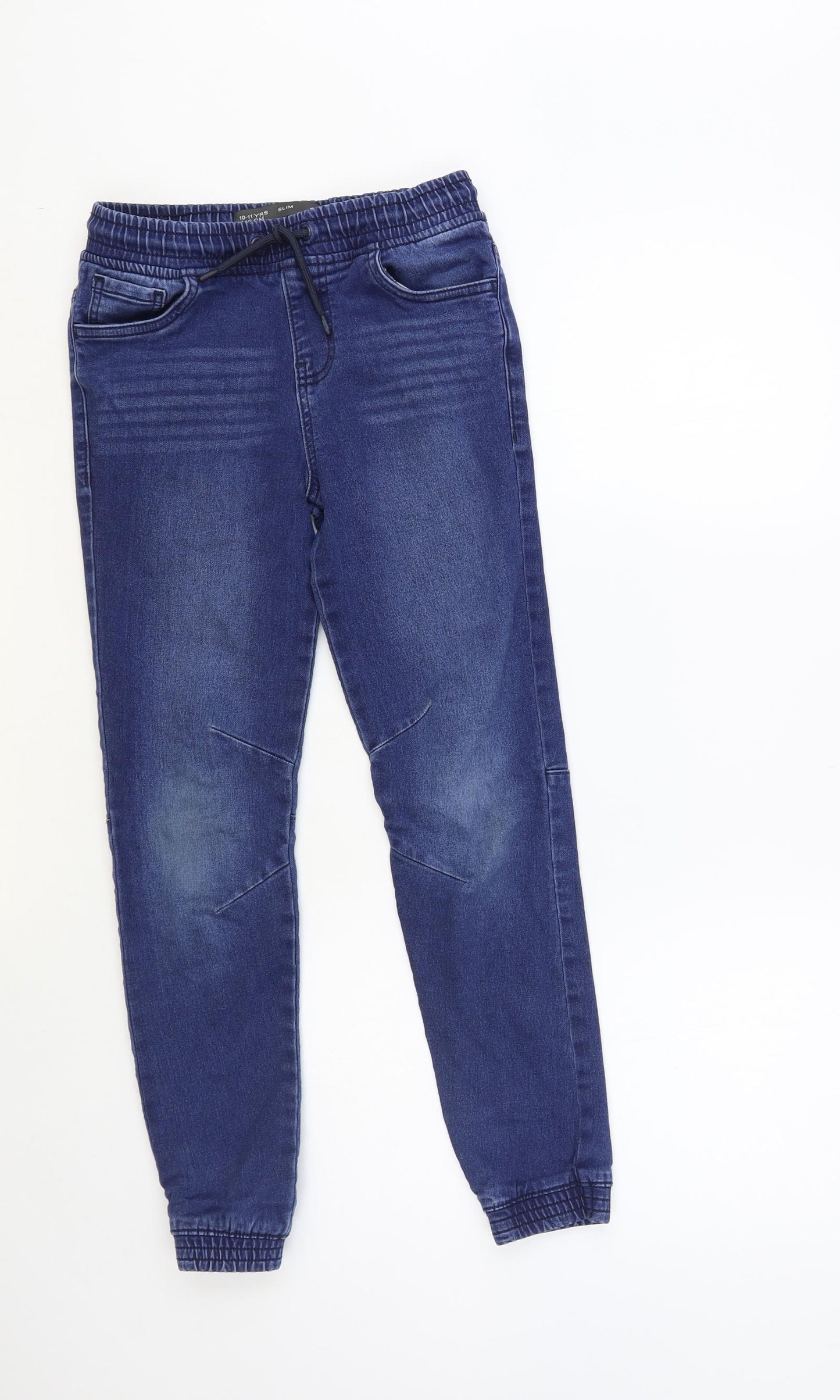 Denim & Co. Boys Blue Cotton Tapered Jeans Size 10-11 Years Regular Drawstring
