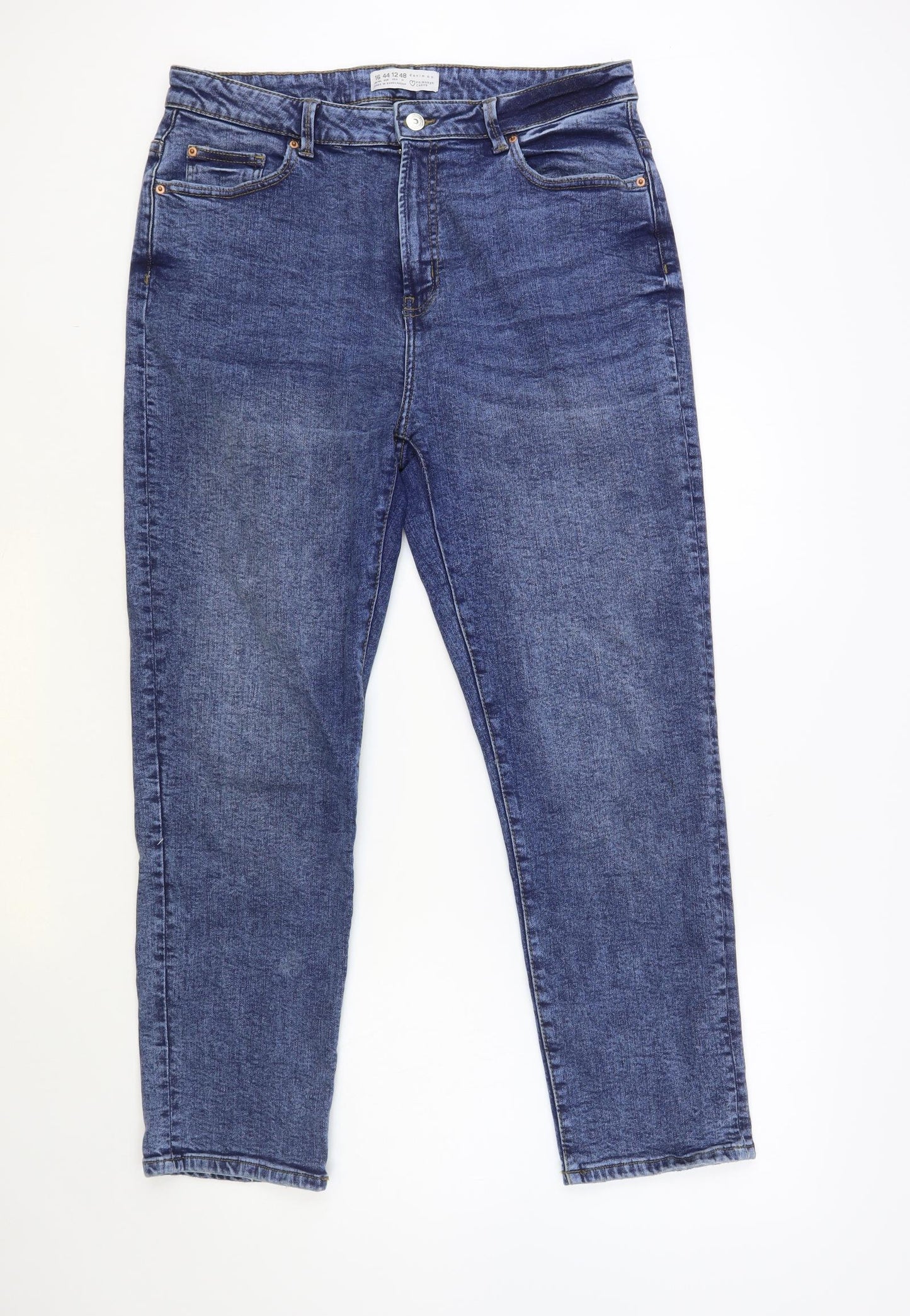 Denim & Co. Womens Blue Cotton Tapered Jeans Size 16 L28 in Regular Button