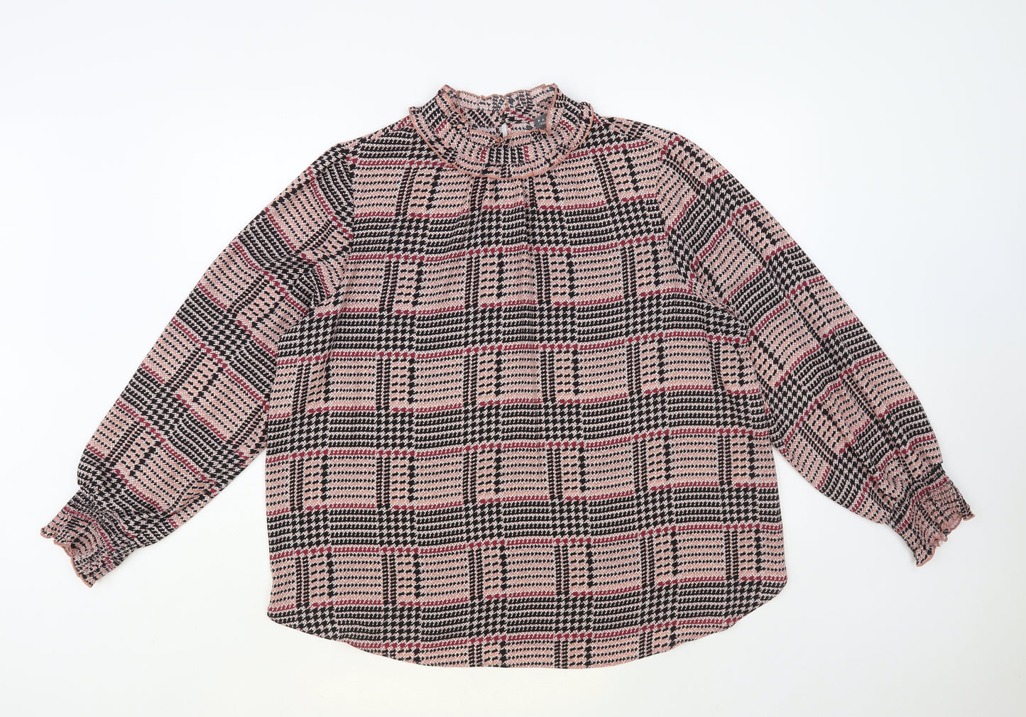 Papaya Womens Pink Plaid Polyester Basic Blouse Size 18 Mock Neck