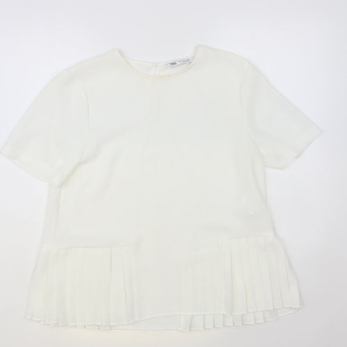 Zara Womens White Polyester Basic Blouse Size L Round Neck