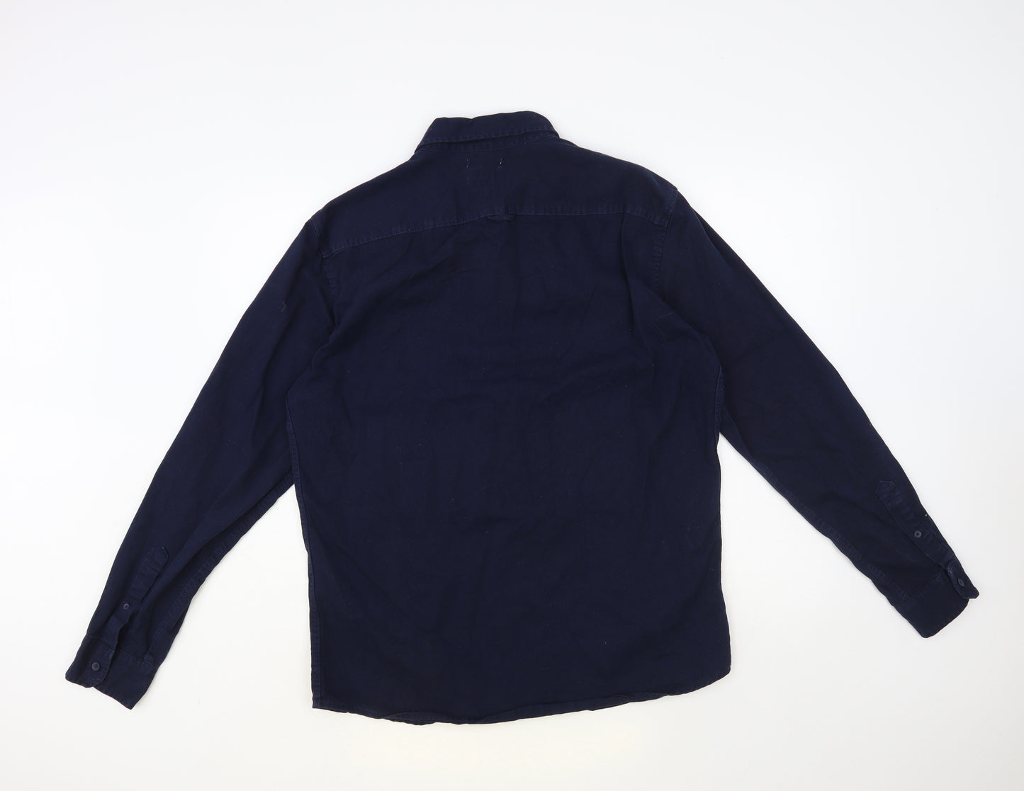 Pull&Bear Mens Blue Cotton Button-Up Size L Collared Button