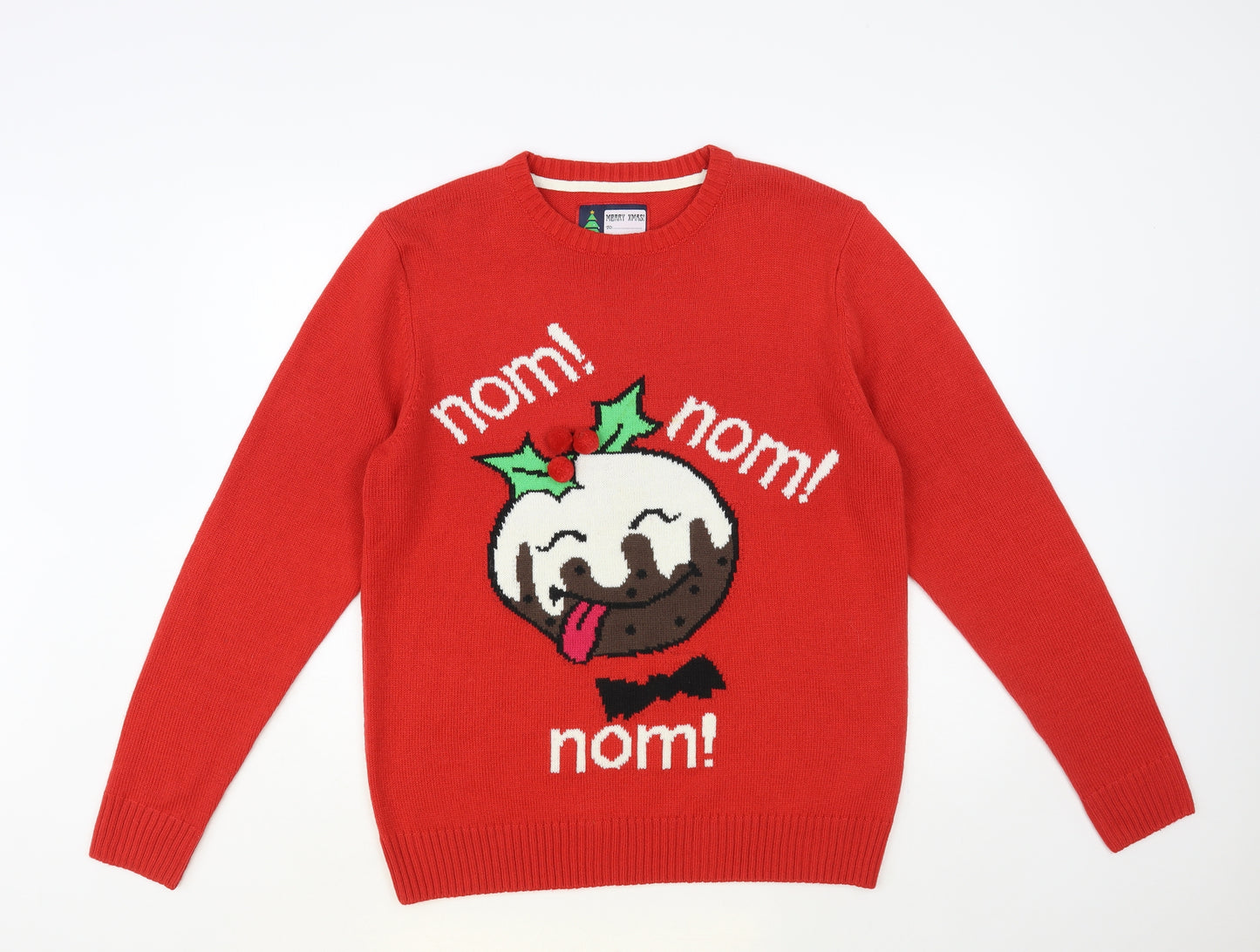 Preworn Womens Red Crew Neck Acrylic Pullover Jumper Size L - Christmas Pudding