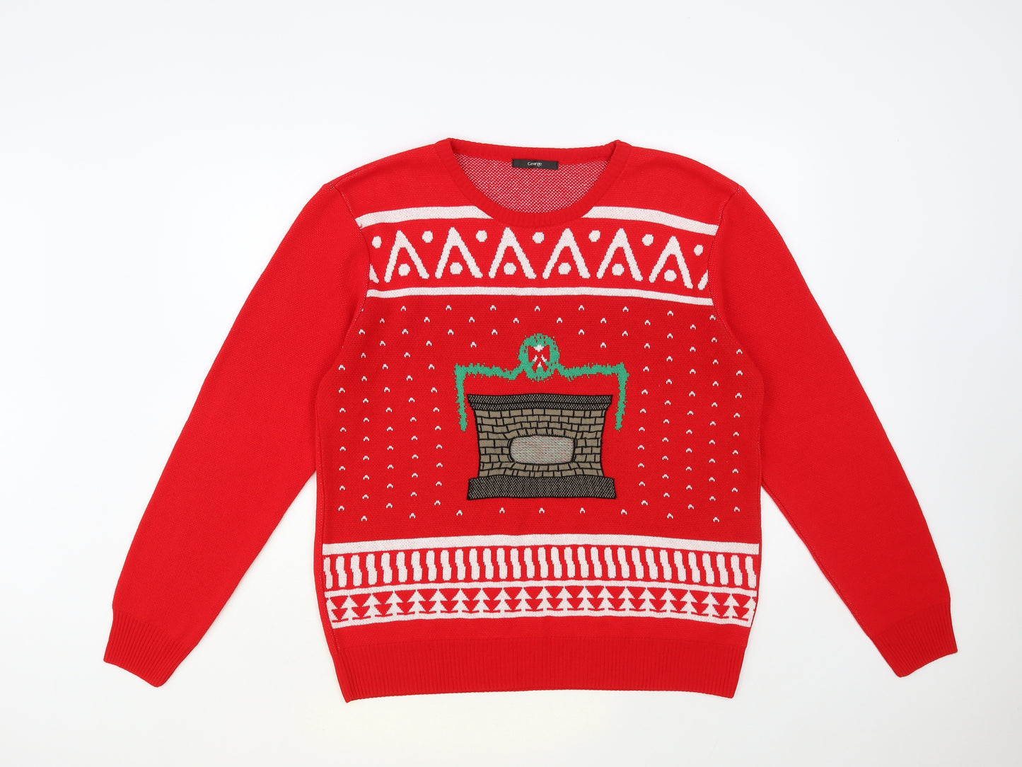 George Womens Red Crew Neck Geometric Acrylic Pullover Jumper Size M - Christmas