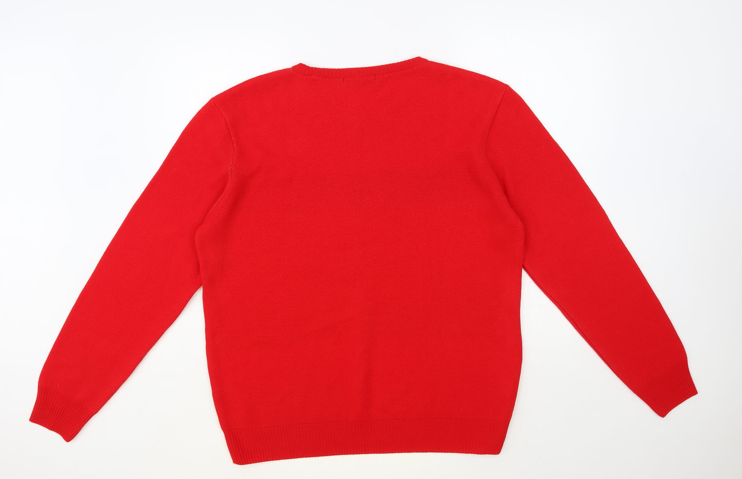 George Womens Red Crew Neck Geometric Acrylic Pullover Jumper Size M - Christmas