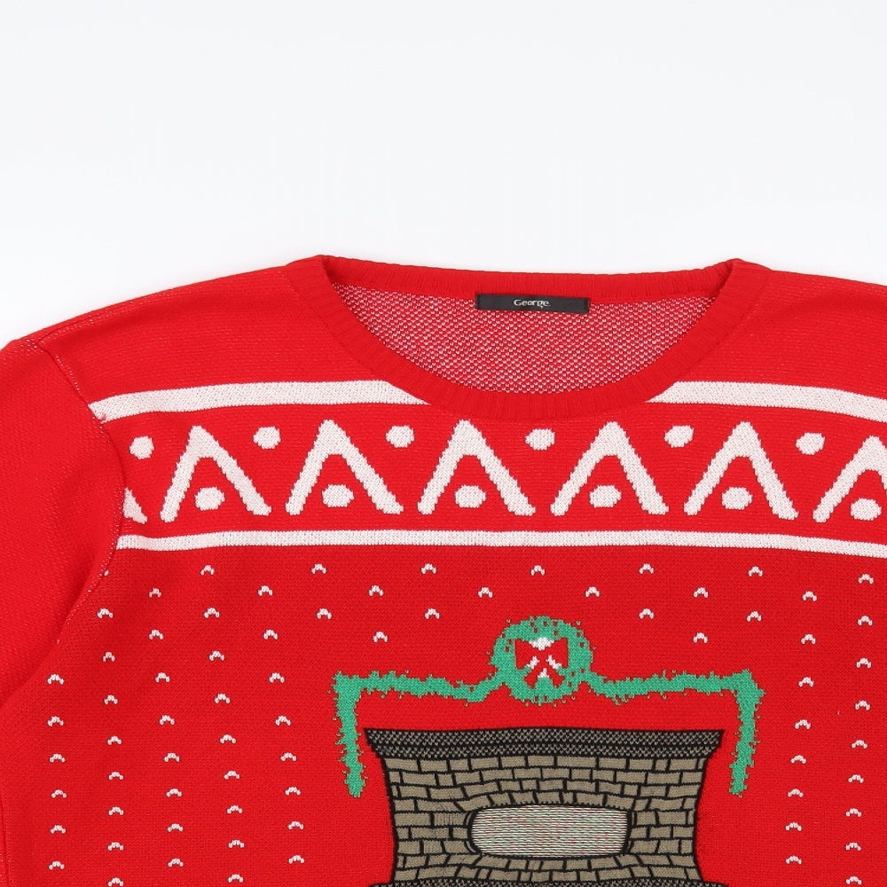 George Womens Red Crew Neck Geometric Acrylic Pullover Jumper Size M - Christmas