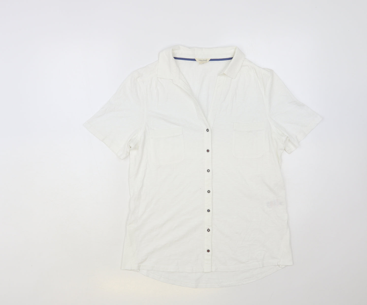 White Stuff Womens White Cotton Basic Button-Up Size 14 Collared