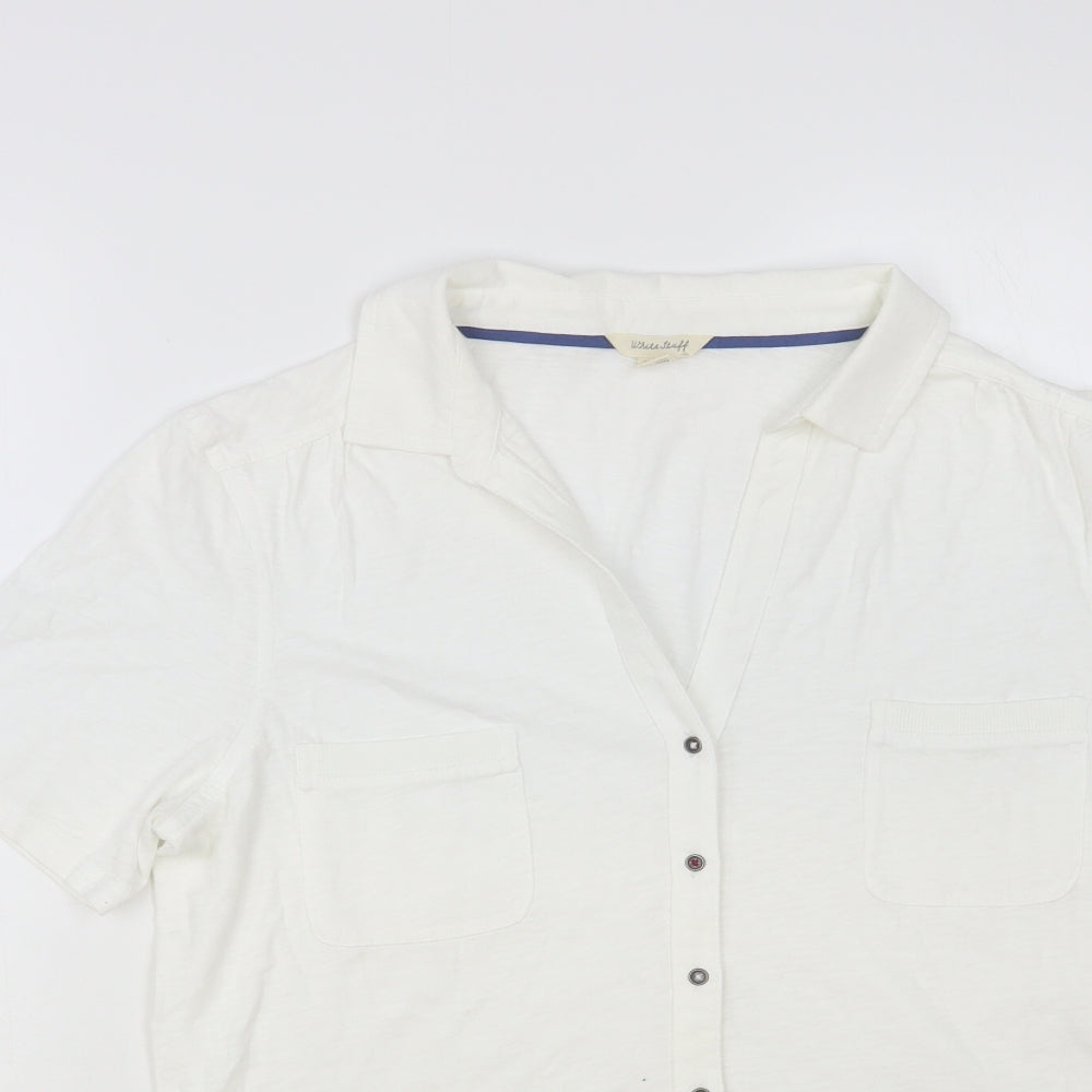 White Stuff Womens White Cotton Basic Button-Up Size 14 Collared