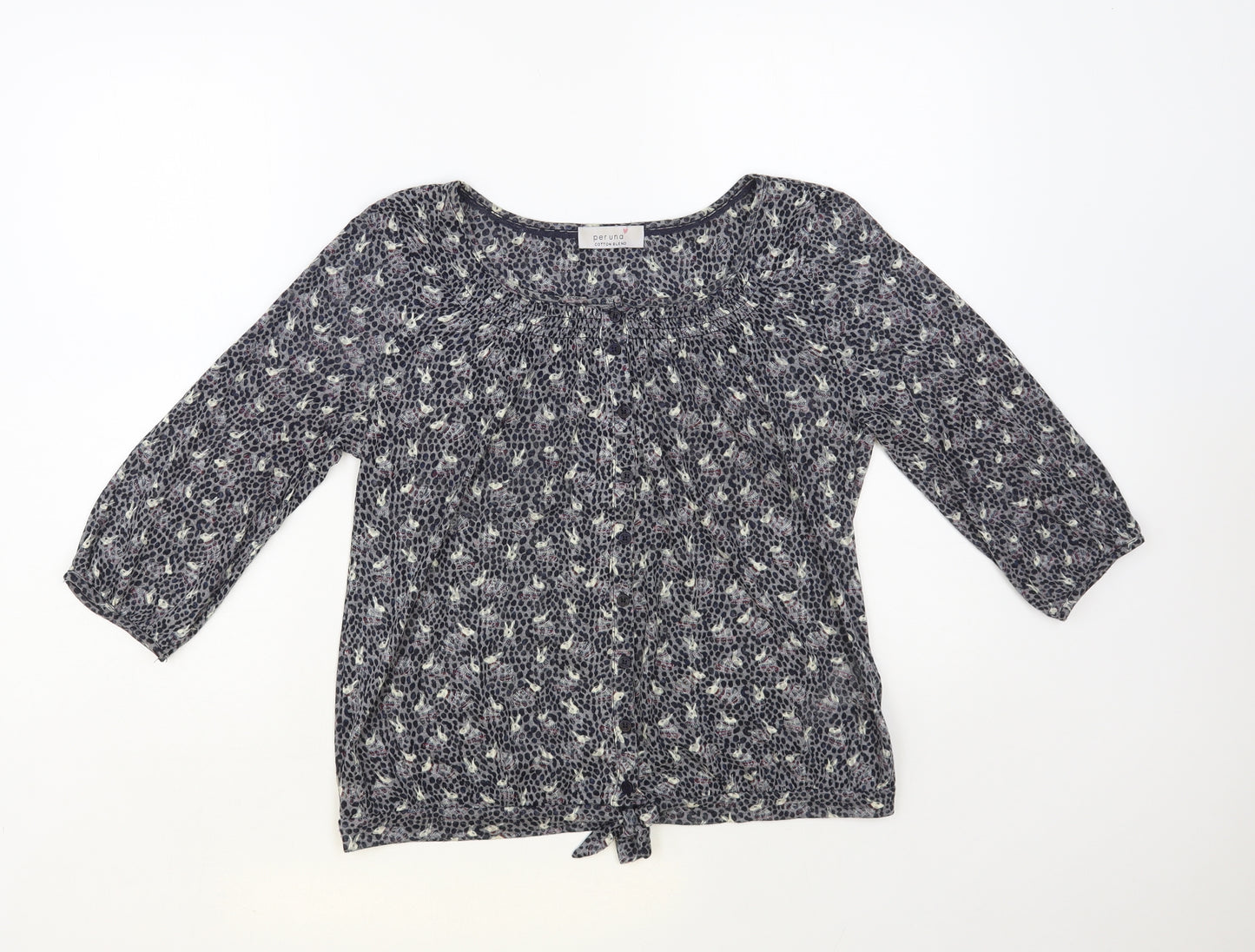 Per Una Womens Grey Animal Print Polyester Basic Blouse Size 10 Boat Neck - Rabbit Print