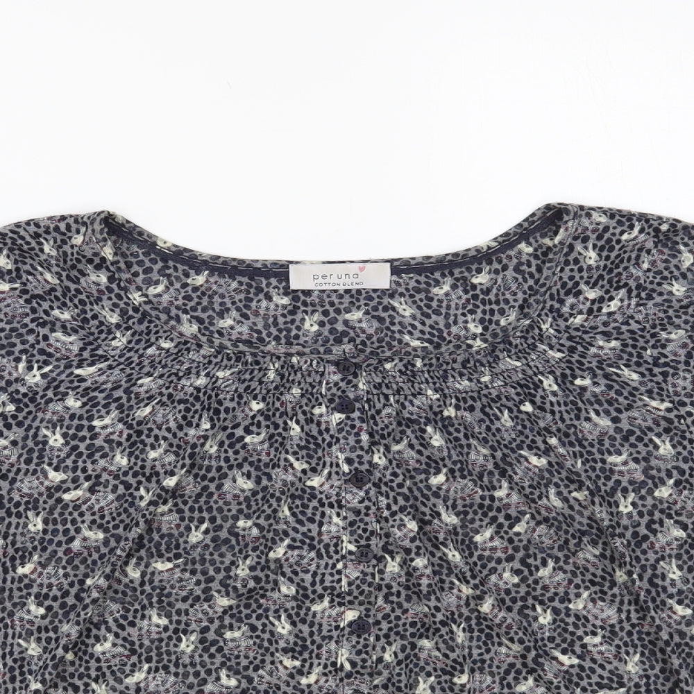 Per Una Womens Grey Animal Print Polyester Basic Blouse Size 10 Boat Neck - Rabbit Print