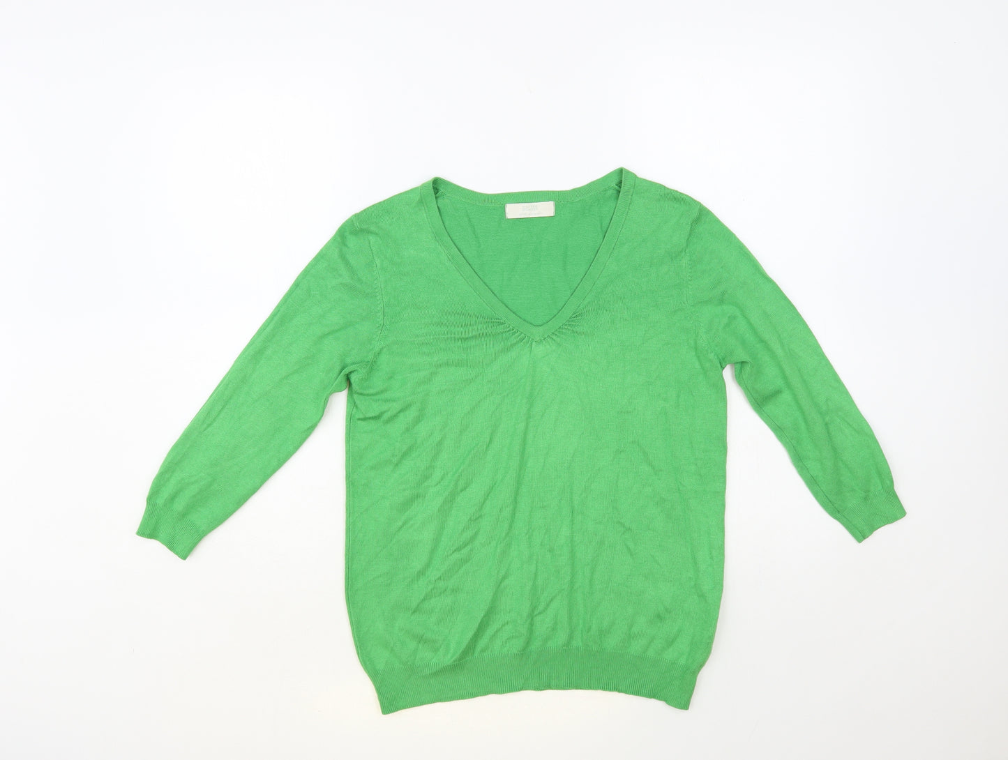 Marks and Spencer Womens Green V-Neck Viscose Pullover Jumper Size 10