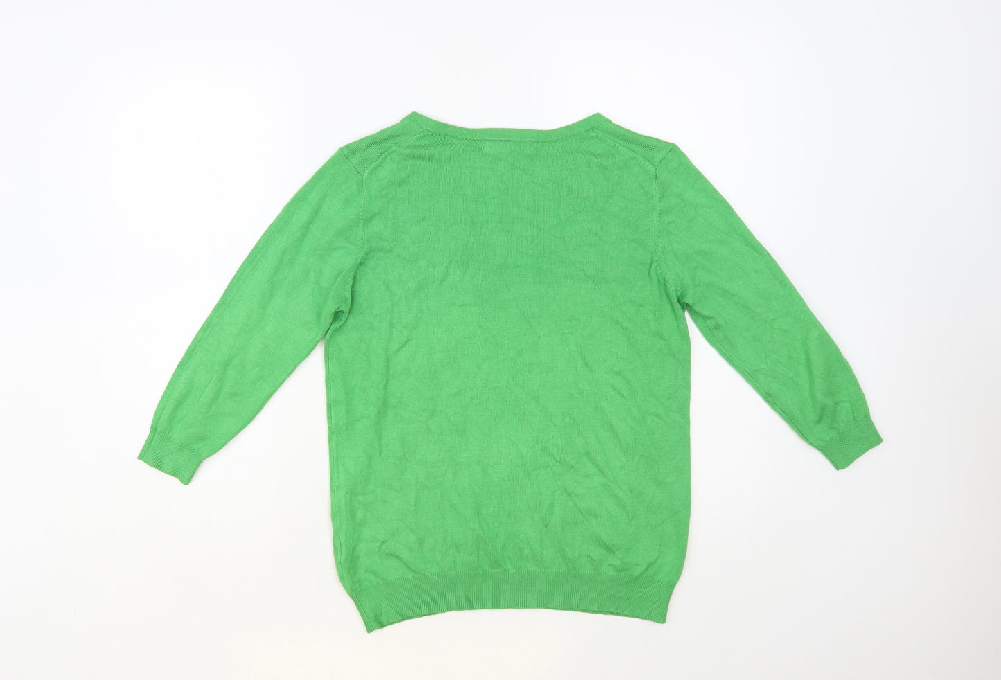 Marks and Spencer Womens Green V-Neck Viscose Pullover Jumper Size 10
