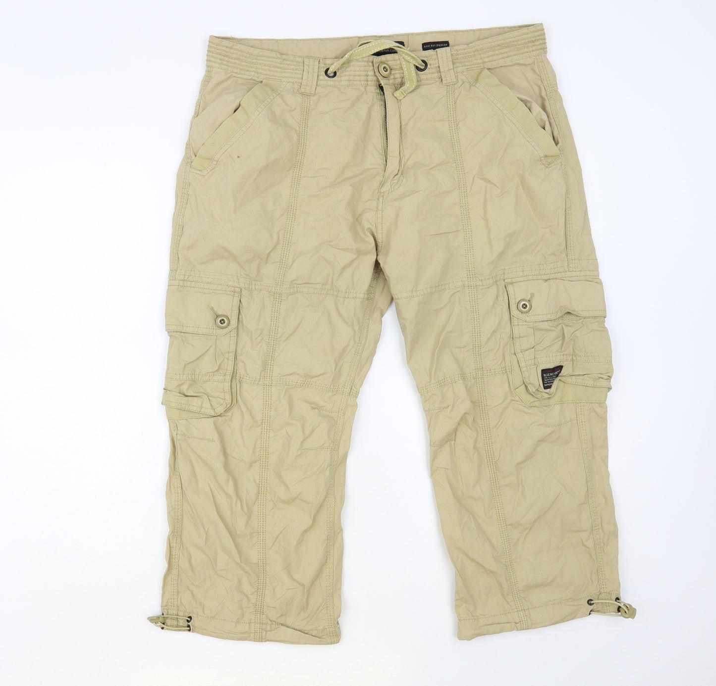 Blue Inc Mens Beige Cotton Cropped Trousers Size L L22 in Regular Button - Cargo