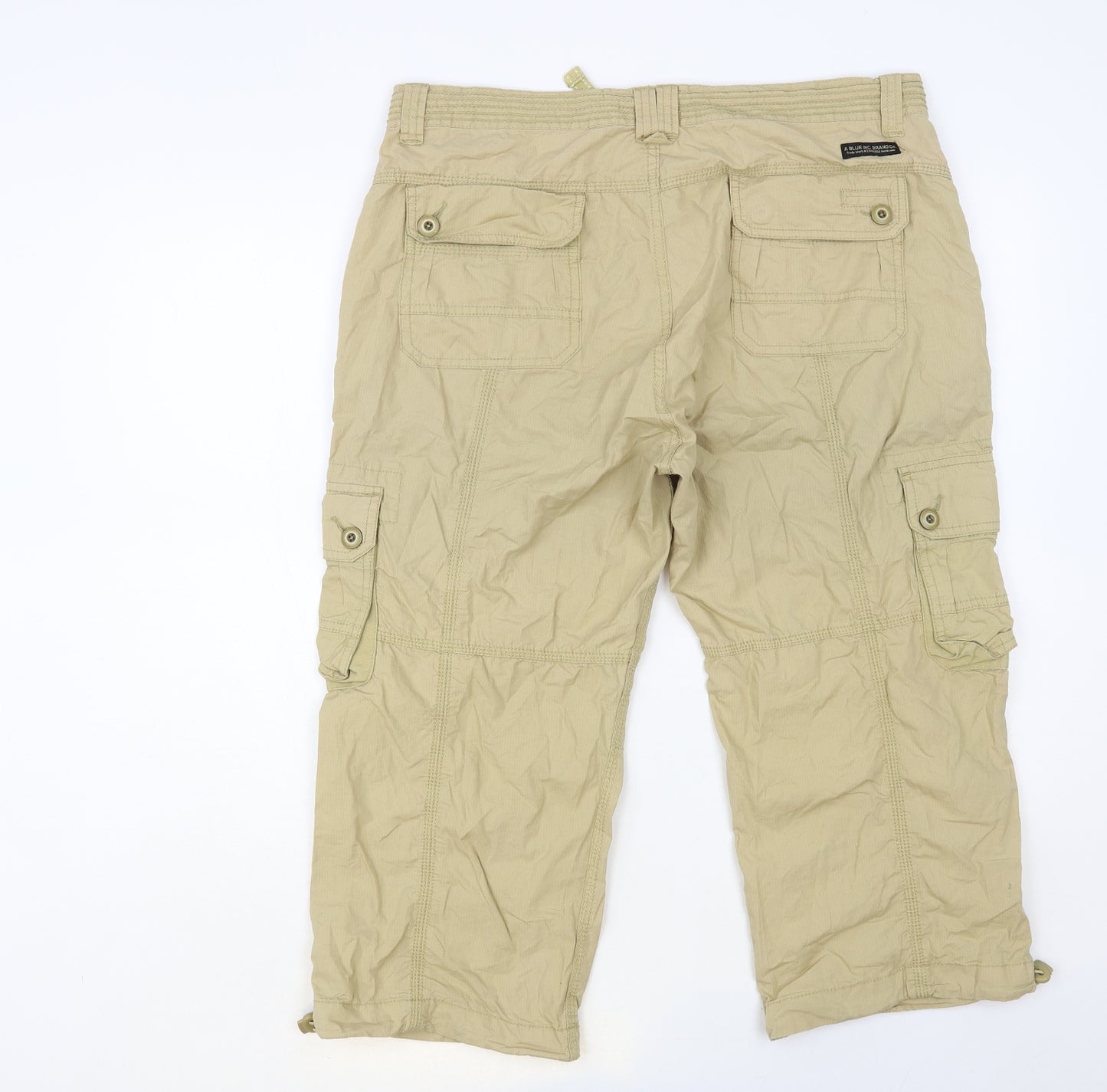 Blue Inc Mens Beige Cotton Cropped Trousers Size L L22 in Regular Button - Cargo