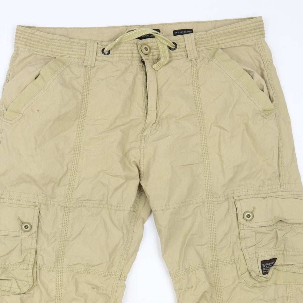 Blue Inc Mens Beige Cotton Cropped Trousers Size L L22 in Regular Button - Cargo