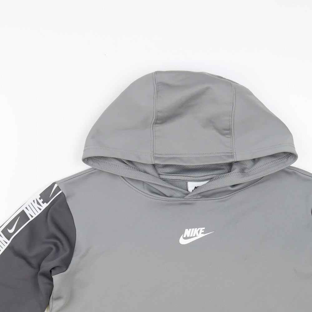 Nike Boys Grey Colourblock Polyester Pullover Hoodie Size 9-10 Years Pullover