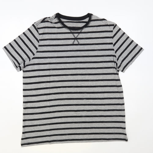 George Mens Grey Striped Cotton T-Shirt Size XL Crew Neck