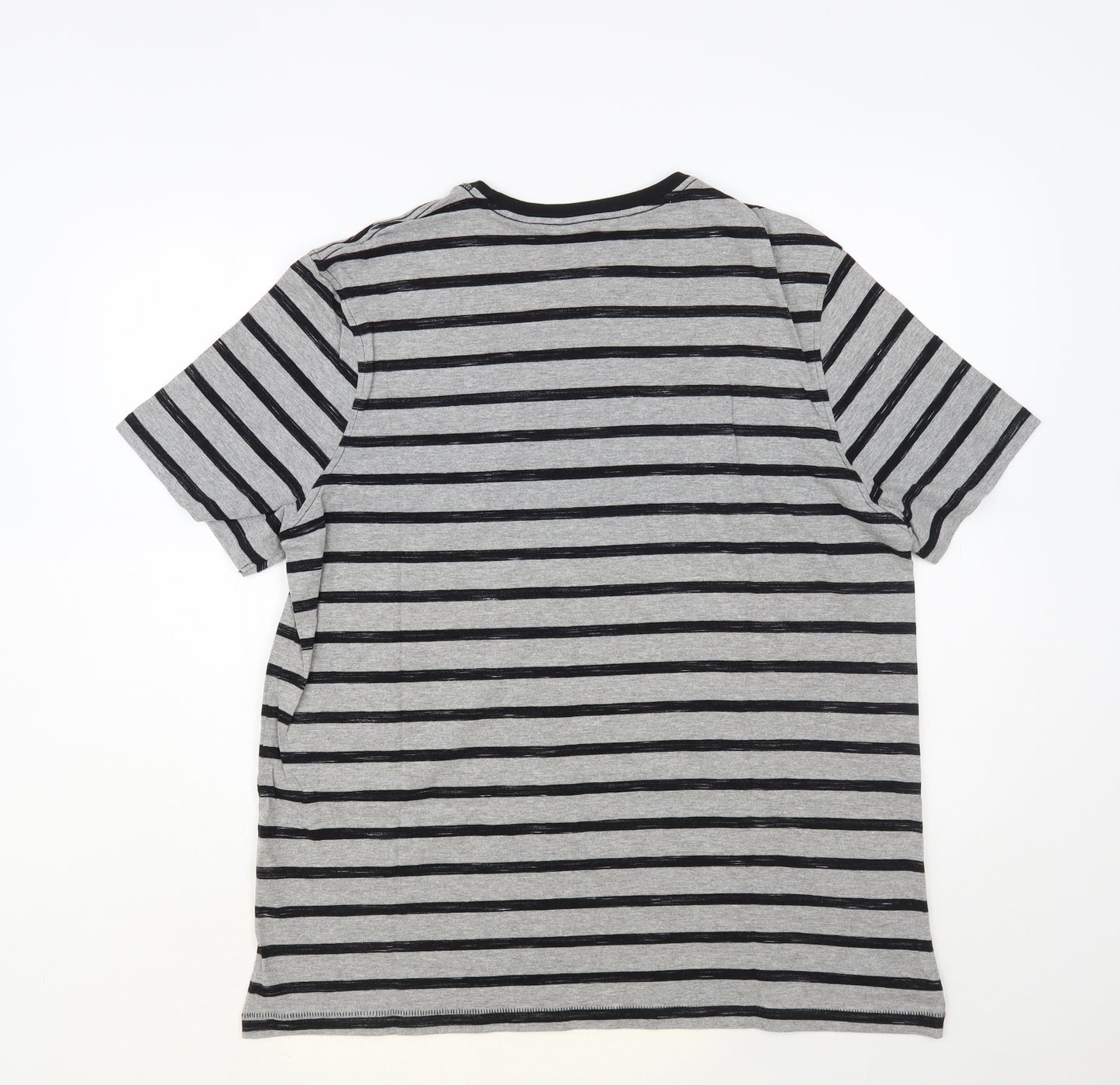 George Mens Grey Striped Cotton T-Shirt Size XL Crew Neck