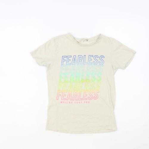 PEP&CO Boys Beige Cotton Pullover T-Shirt Size 10-11 Years Crew Neck Pullover - Fearless