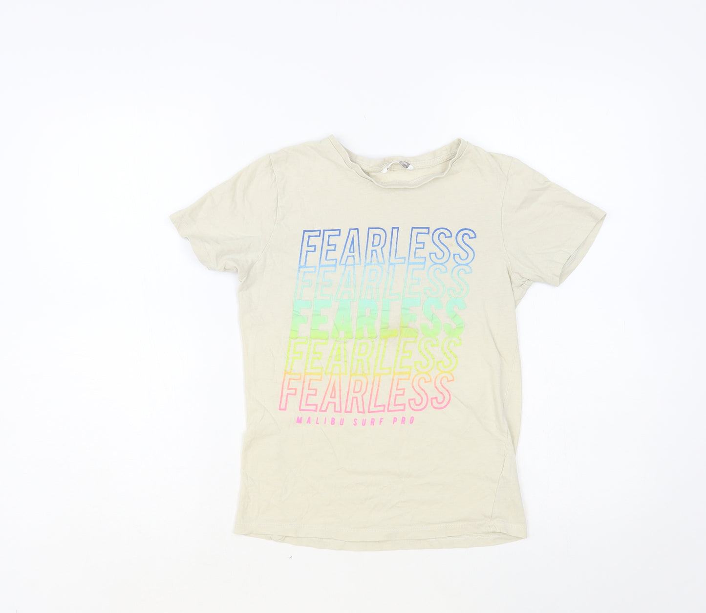 PEP&CO Boys Beige Cotton Pullover T-Shirt Size 10-11 Years Crew Neck Pullover - Fearless