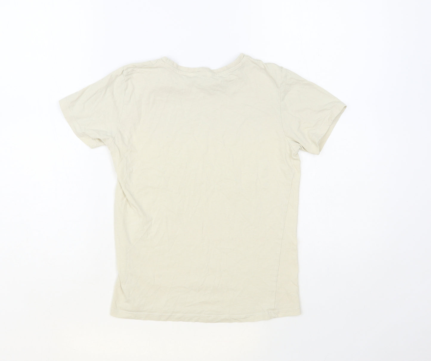 PEP&CO Boys Beige Cotton Pullover T-Shirt Size 10-11 Years Crew Neck Pullover - Fearless