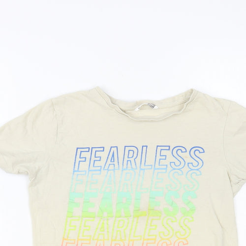 PEP&CO Boys Beige Cotton Pullover T-Shirt Size 10-11 Years Crew Neck Pullover - Fearless