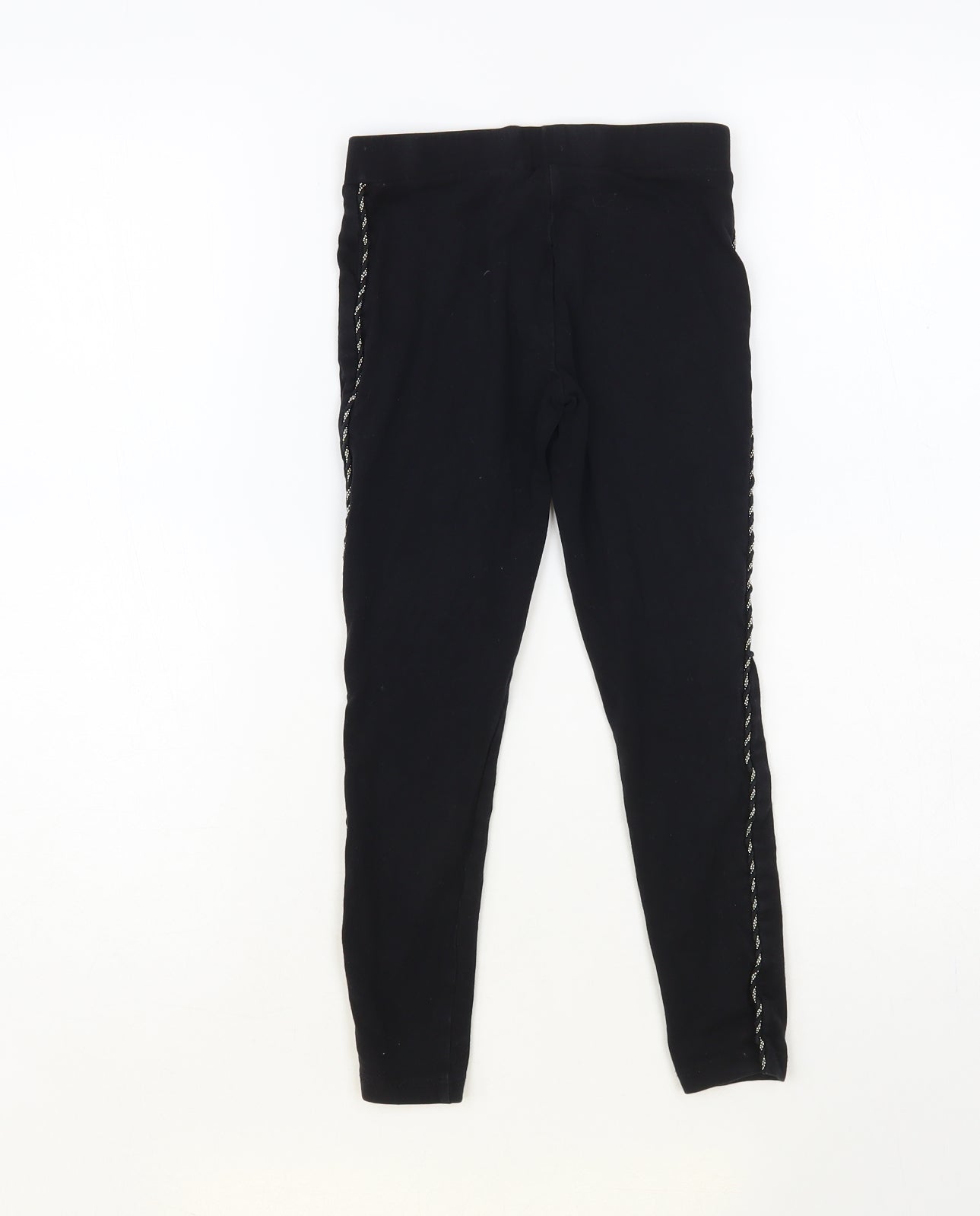 Matalan Girls Black Cotton Jogger Trousers Size 7 Years Regular Pullover - Side Stripe Leggings