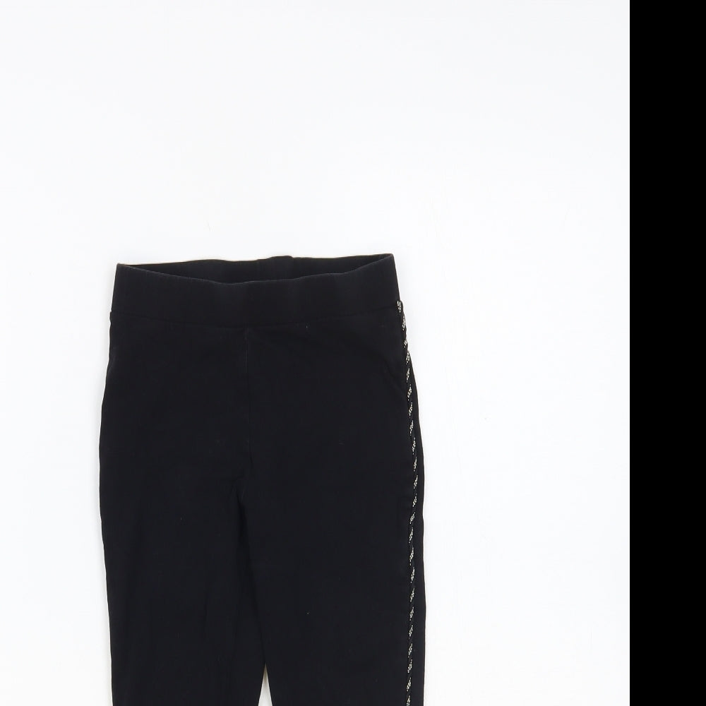 Matalan Girls Black Cotton Jogger Trousers Size 7 Years Regular Pullover - Side Stripe Leggings