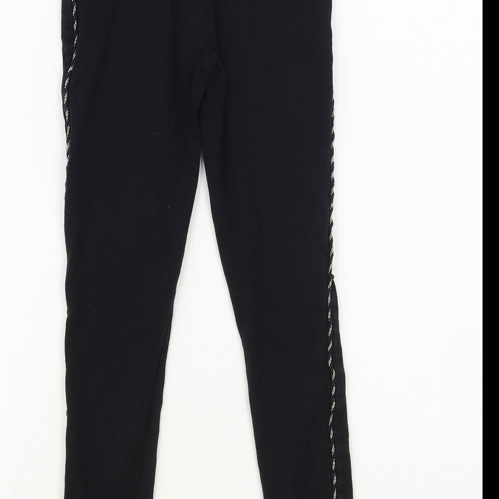 Matalan Girls Black Cotton Jogger Trousers Size 7 Years Regular Pullover - Side Stripe Leggings