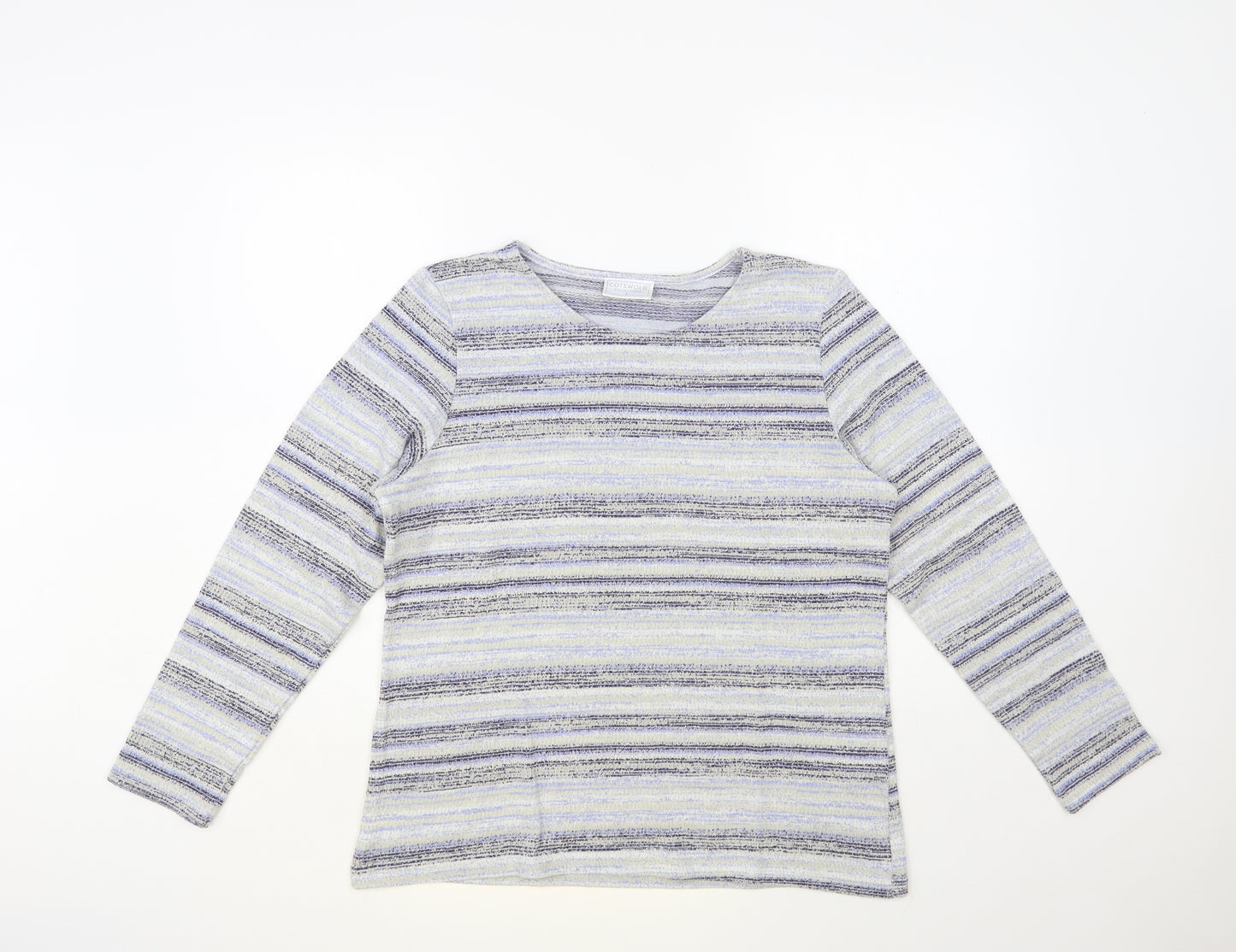 Cotswold Collections Womens Blue Round Neck Striped Acrylic Pullover Jumper Size L