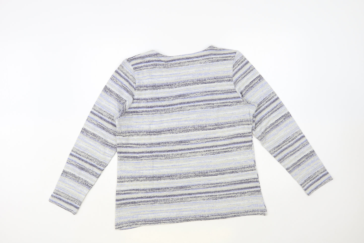 Cotswold Collections Womens Blue Round Neck Striped Acrylic Pullover Jumper Size L