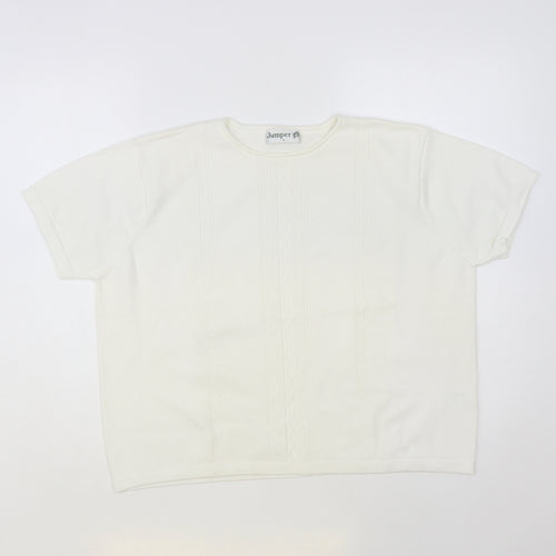 Jumper Womens White Crew Neck Cotton Pullover Jumper Size L