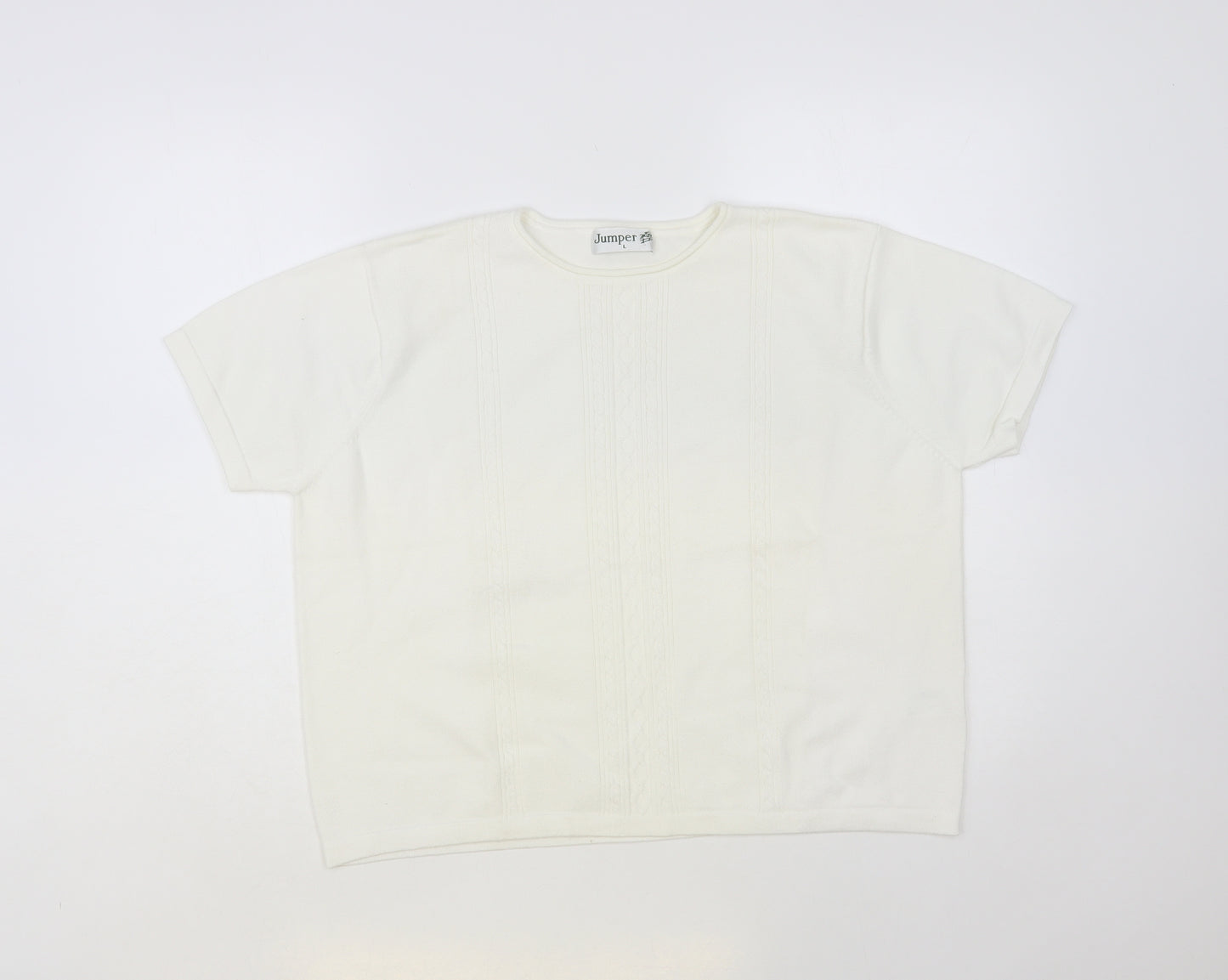 Jumper Womens White Crew Neck Cotton Pullover Jumper Size L