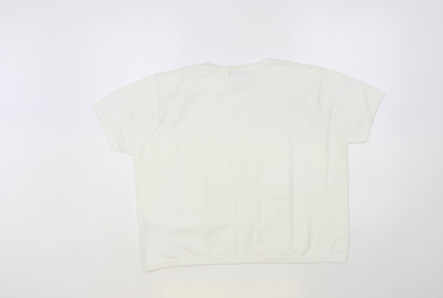 Jumper Womens White Crew Neck Cotton Pullover Jumper Size L