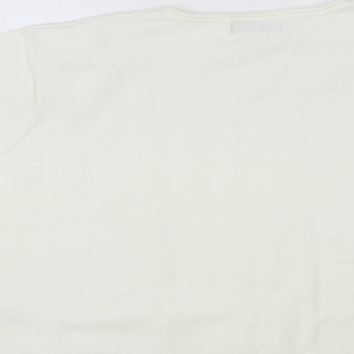 Jumper Womens White Crew Neck Cotton Pullover Jumper Size L