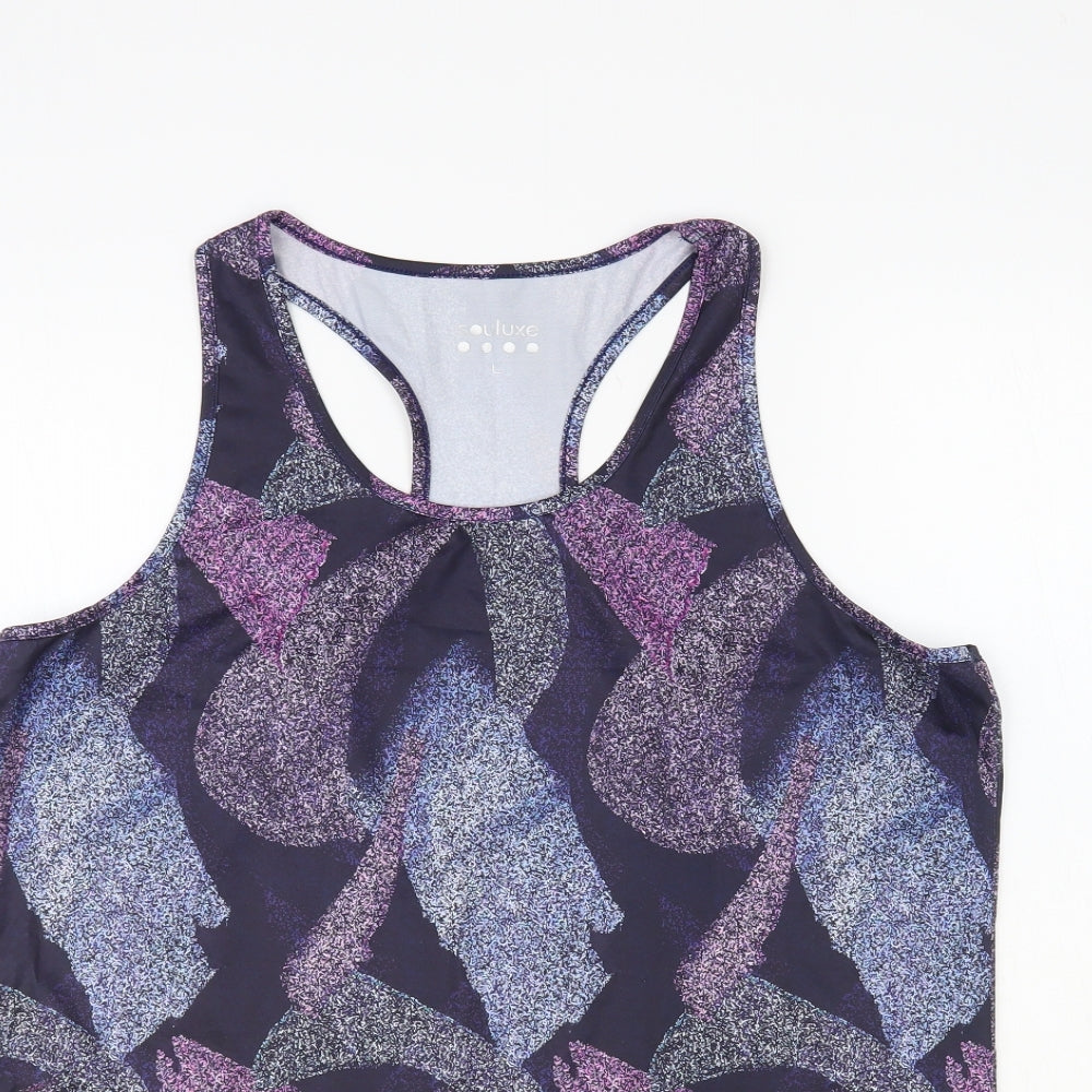 Souluxe Womens Blue Geometric Polyester Pullover Tank Size L Scoop Neck Pullover