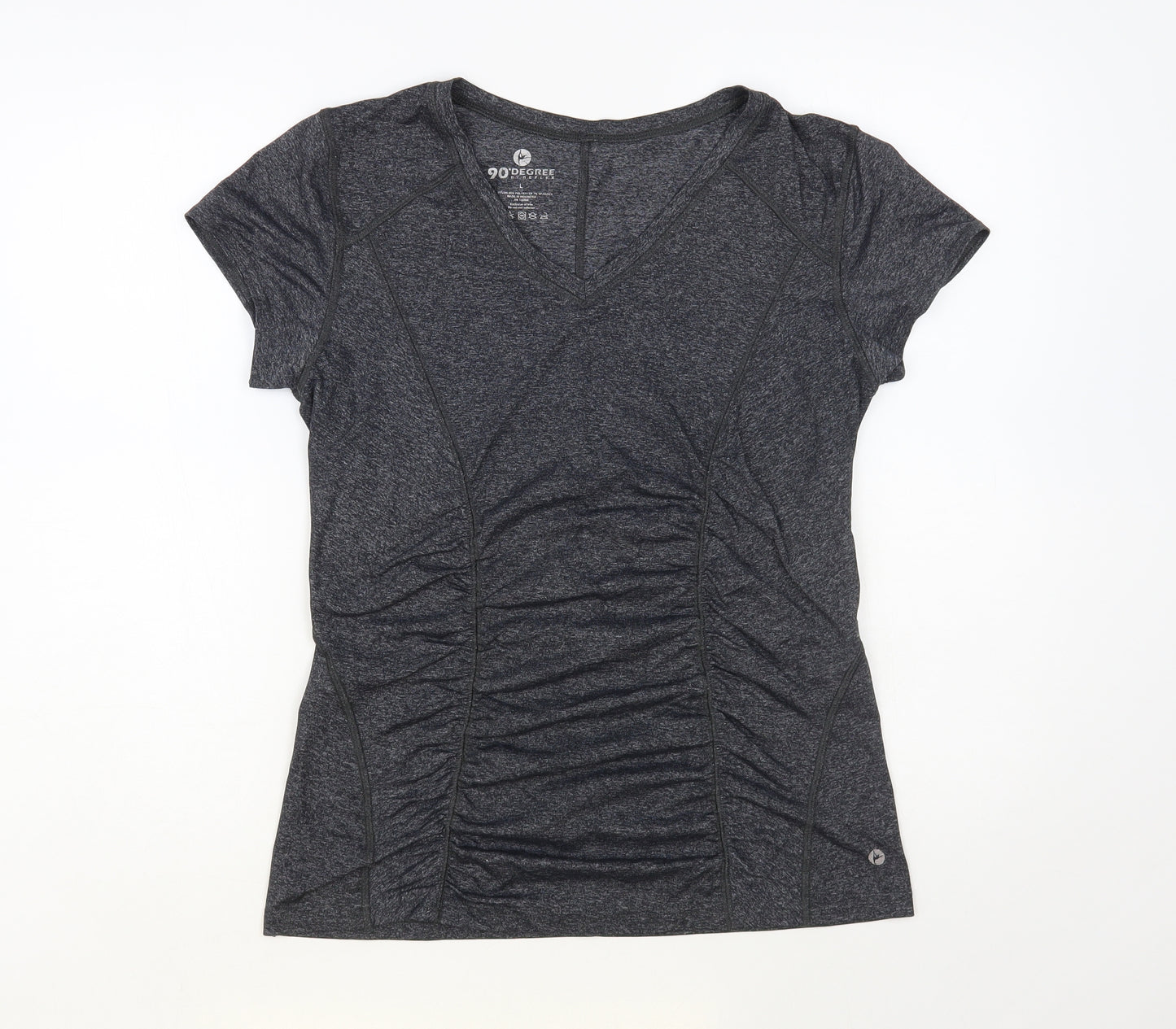 90 Degree Womens Grey Nylon Pullover T-Shirt Size L V-Neck Pullover - Ruched