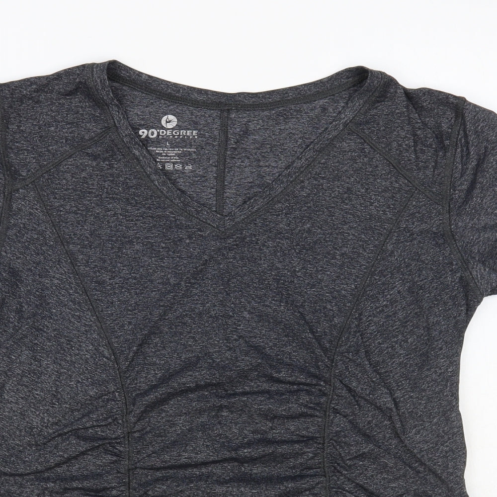 90 Degree Womens Grey Nylon Pullover T-Shirt Size L V-Neck Pullover - Ruched