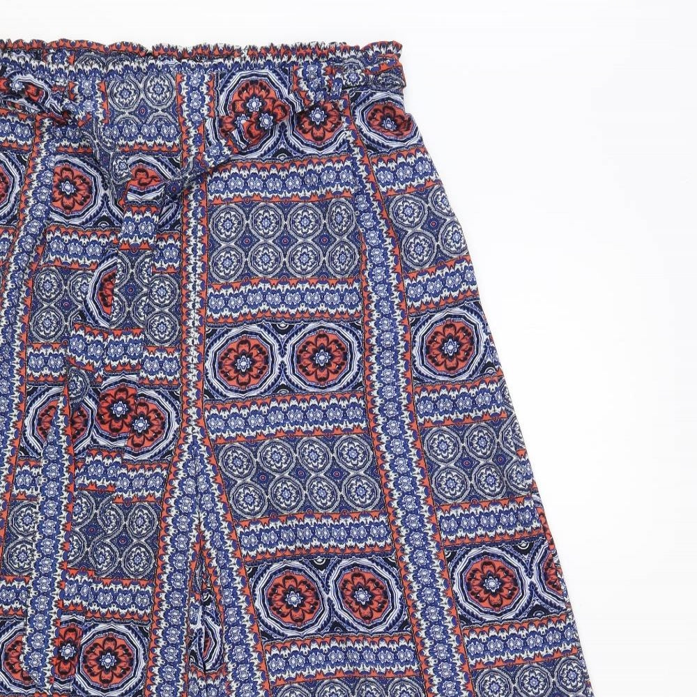 Primark Womens Blue Geometric Polyester Cropped Trousers Size 12 L21 in Regular Tie