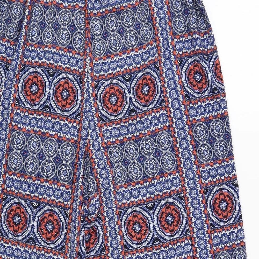 Primark Womens Blue Geometric Polyester Cropped Trousers Size 12 L21 in Regular Tie