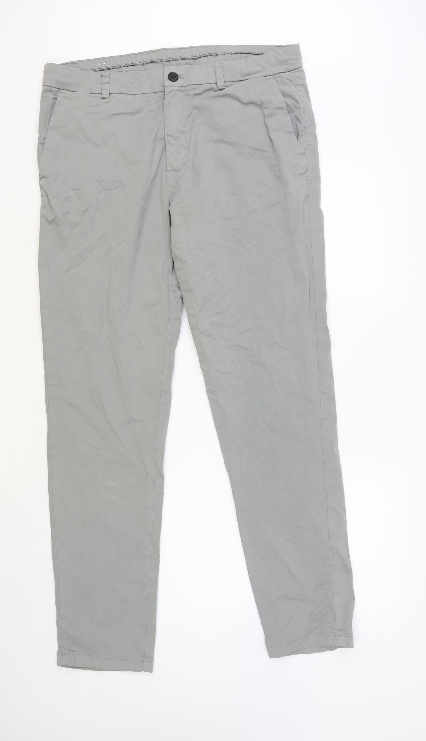 Preworn Mens Grey Cotton Chino Trousers Size 34 in L32 in Regular Button