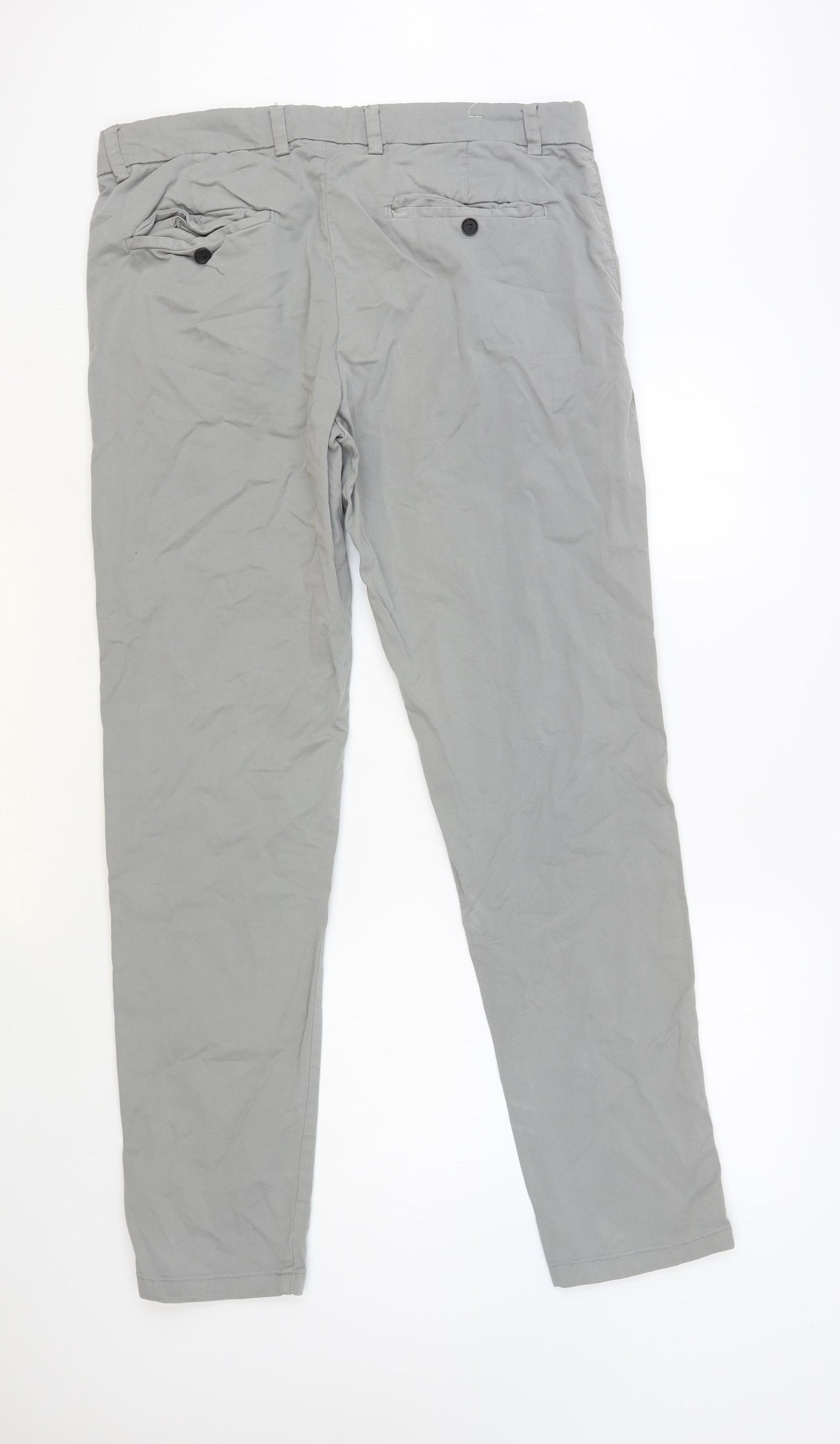 Preworn Mens Grey Cotton Chino Trousers Size 34 in L32 in Regular Button