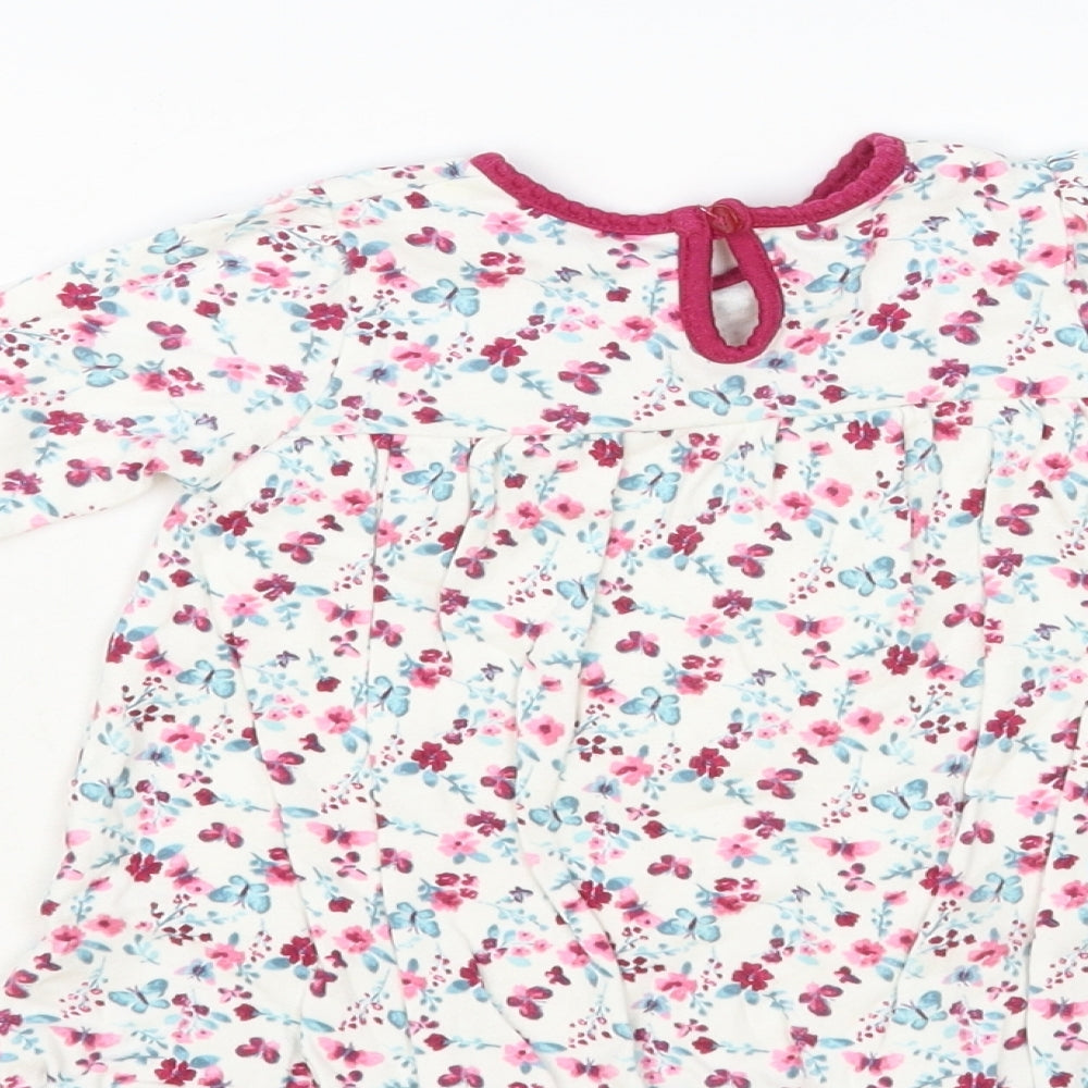 George Baby White Floral Cotton A-Line Size 0-3 Months Crew Neck Button