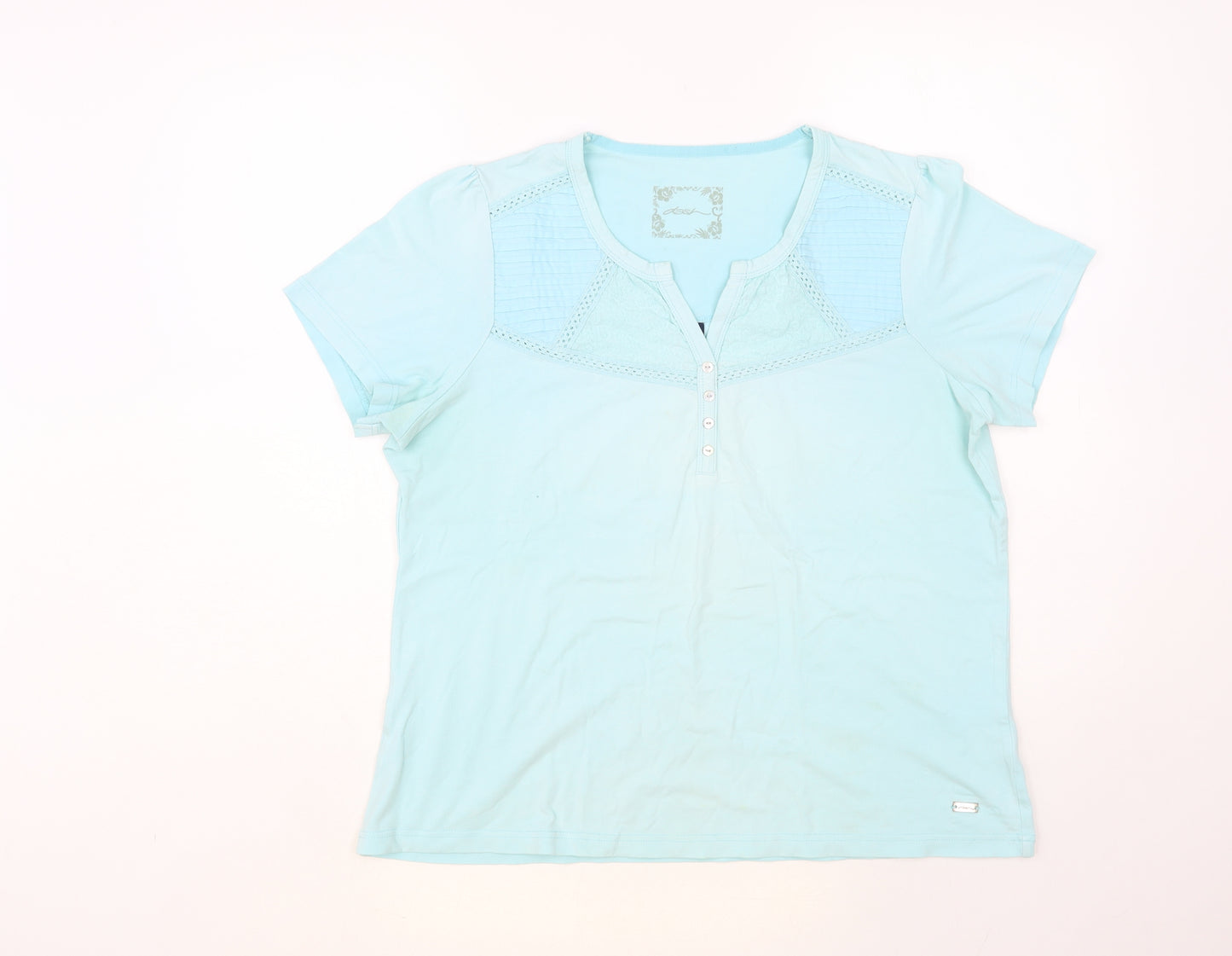 DASH Womens Blue Cotton Basic T-Shirt Size 16 V-Neck - Lace Detail