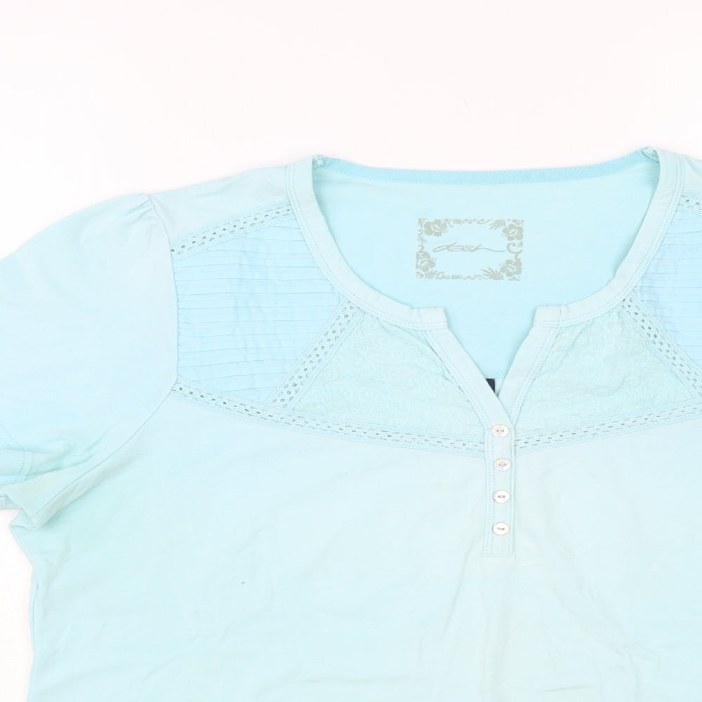 DASH Womens Blue Cotton Basic T-Shirt Size 16 V-Neck - Lace Detail