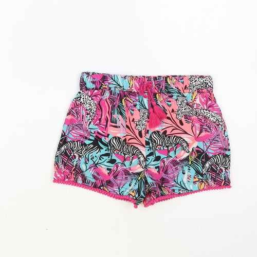 PEP&CO Girls Multicoloured Geometric Polyester Hot Pants Shorts Size 5-6 Years Regular Drawstring - Wild Animals Print
