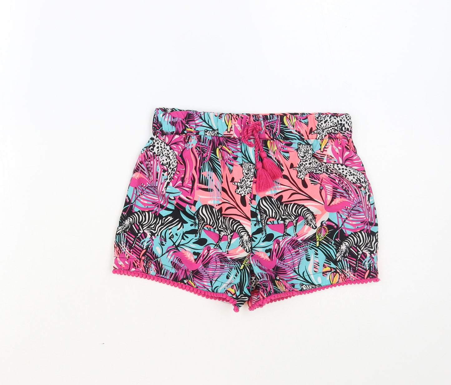 PEP&CO Girls Multicoloured Geometric Polyester Hot Pants Shorts Size 5-6 Years Regular Drawstring - Wild Animals Print