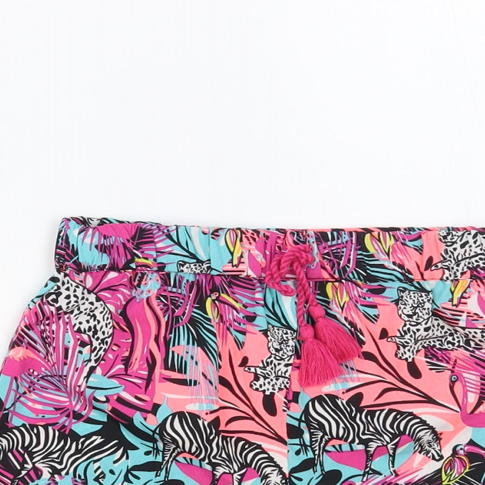 PEP&CO Girls Multicoloured Geometric Polyester Hot Pants Shorts Size 5-6 Years Regular Drawstring - Wild Animals Print